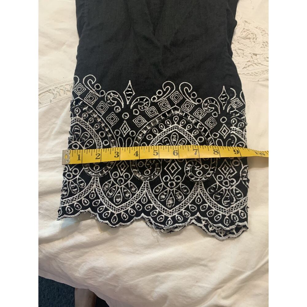 Chico's Pull On Embroidery Linen Crop Pants Black White Size 2p/12p Resort - Picture 6 of 8